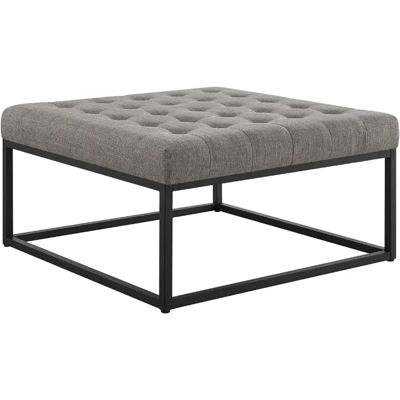 Middle Century Upholstered Tufted Coffee Table with Linen Padded Seat