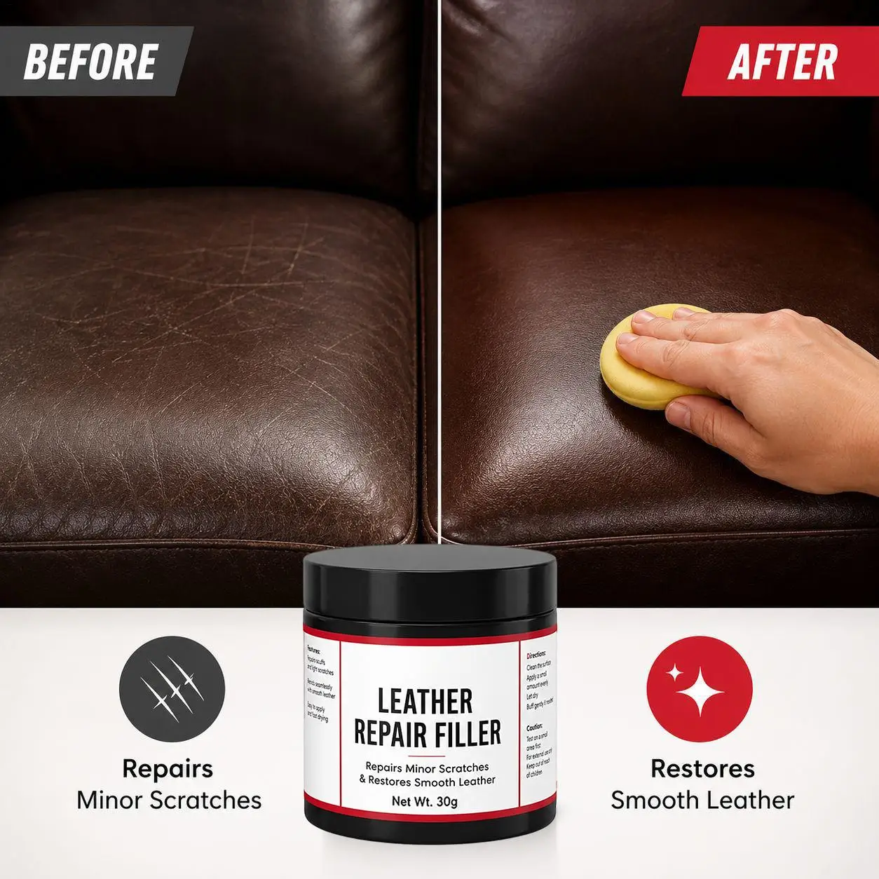 Flexible Leather Filler Repair Kit Professional Scratch Removal Paste, Leather Hole Filling Kit For Sofa Car Seat Jacket Purse