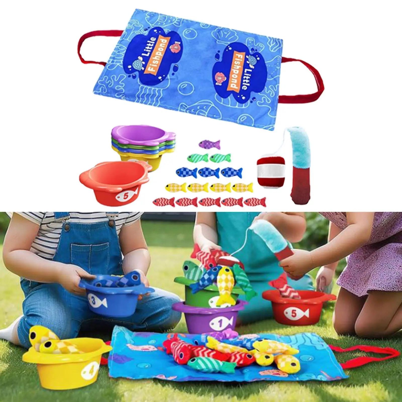 Juego de pesca de tela, educativo, creativo, portátil, divertido, juguete de pesca para bebés, aprendizaje en forma para niños, niños, niñas, bebés