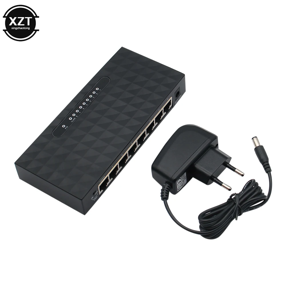 8 منافذ 1000Mbps جيجابت جهاز سويتش للشبكات إيثرنت مفتاح ذكي عالية الأداء RJ45 Hub الاتحاد الأوروبي/الولايات المتحدة الإنترنت الخائن