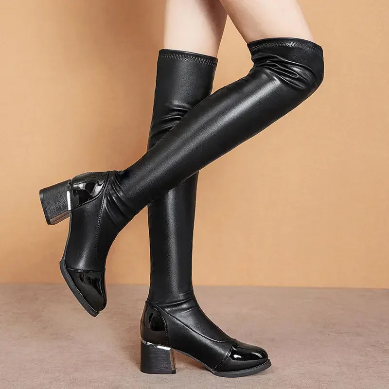 Thigh High Ladies Knee Shaft Shoes Autumn Women's Long Boots Winter 2024 Above Over The Large Size Warm Footwear Waterproof Boot