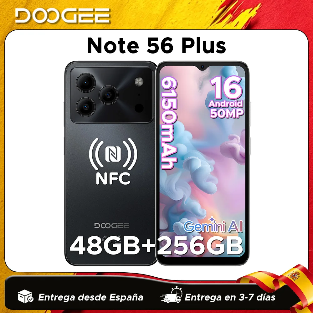 DOOGEE Note56 Plus Smartphone Android 16 48GB+256GB 6150mAh Large Battery 6.56'' 90Hz Display UNISOC T7225 50MP Camera NFC