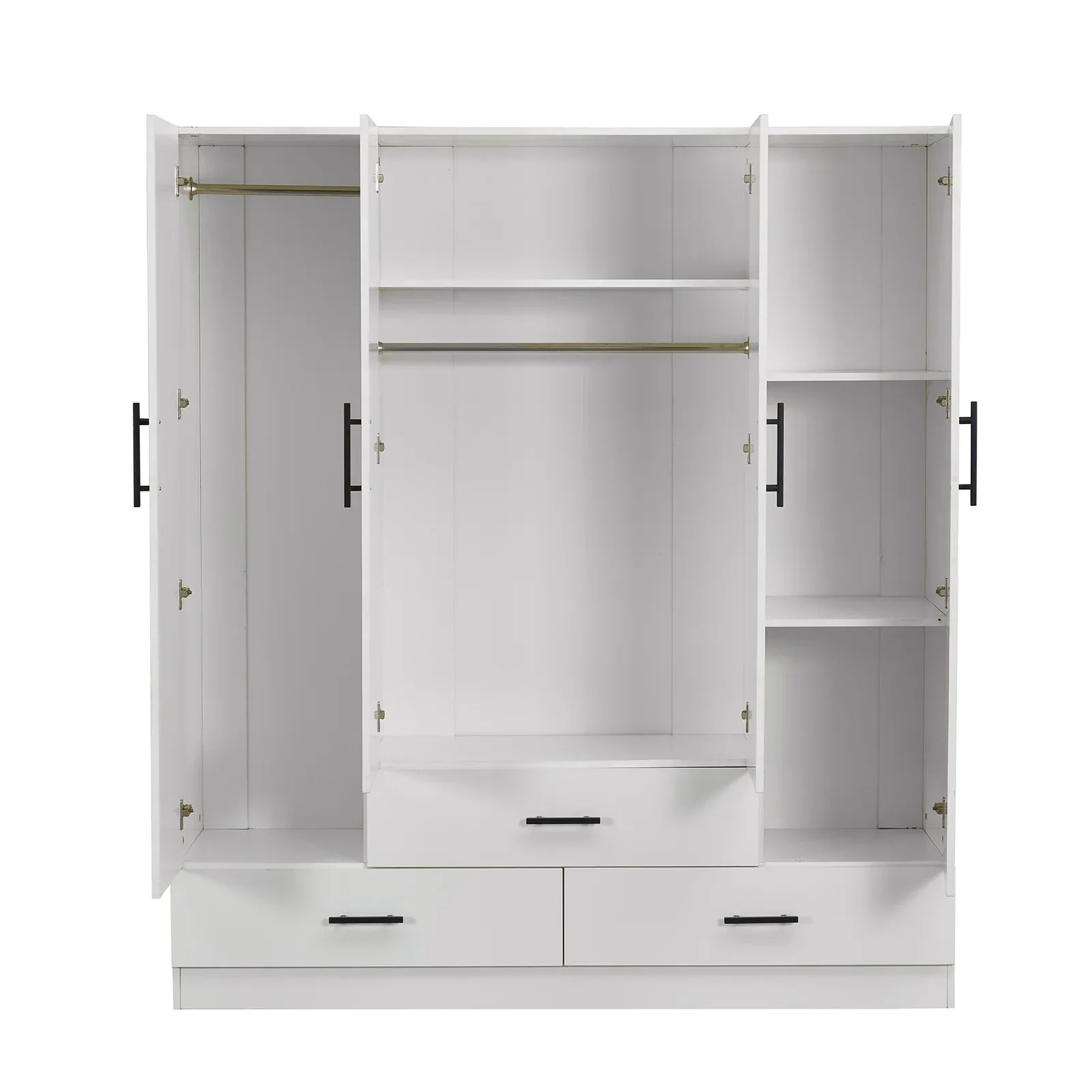 Modern standing White 4 Door Wardrobe Armoire Closet with Full Length Mirror Hanging Rods and 3 Drawerspromote sales