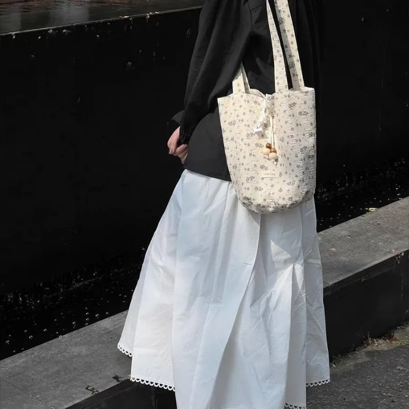 Shoulder Bag Large Capacity Cloth Bag Niche Personalized Fashion Tote Small Fresh Sweet Flower Printing Casual Trend All-match