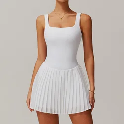 New Gym Yoga Clothes Women's Short Tennis Skirts With pocket Yoga Jumpsuit Tracksuit Set Sport One Piece Sleeveless Short Skirts