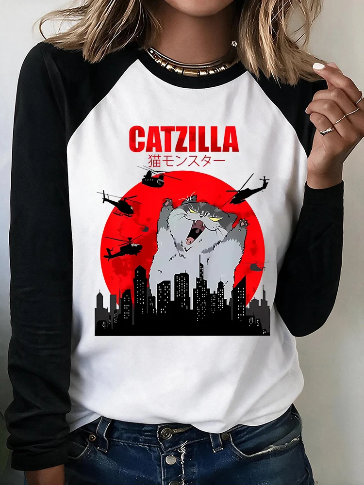 90s Funny Cute Art Japanese Cat Graphic for Cat Lover T-Shirt Vintage Ragan Long Sleeve T Shirts Women's Clothes Fashion Female
