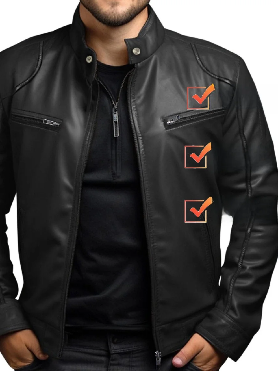 Men's Punk Style Motorcycle Leather Jacket Stand Collar Youth Fashion Long Coat Unbranded Tanned Leather No Fleece