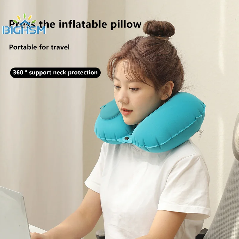 Inflatable Neck Pillow U Shape Air Pillow Neck Head Rest Portable Sleeping Resting Outdoor Travel Pillow For Airplane Train Car