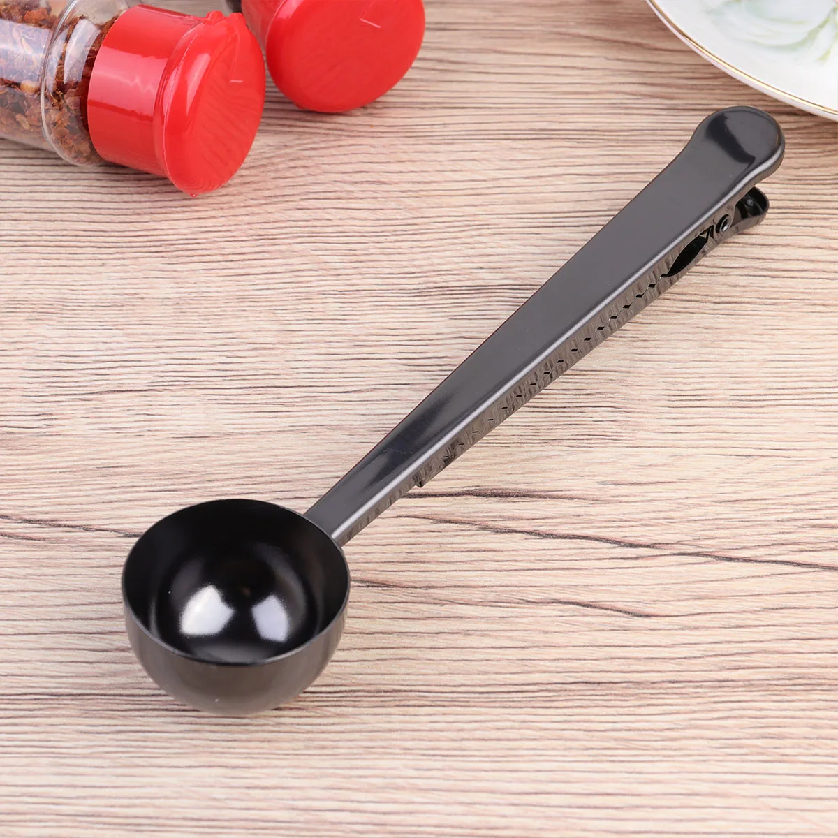 

2 в 1, черная кофейная ложка из нержавеющей стали, уплотнительный зажим, многофункциональная мерная ложка для кофейных зерен, совок для перемешивания для домашнего общественного питания