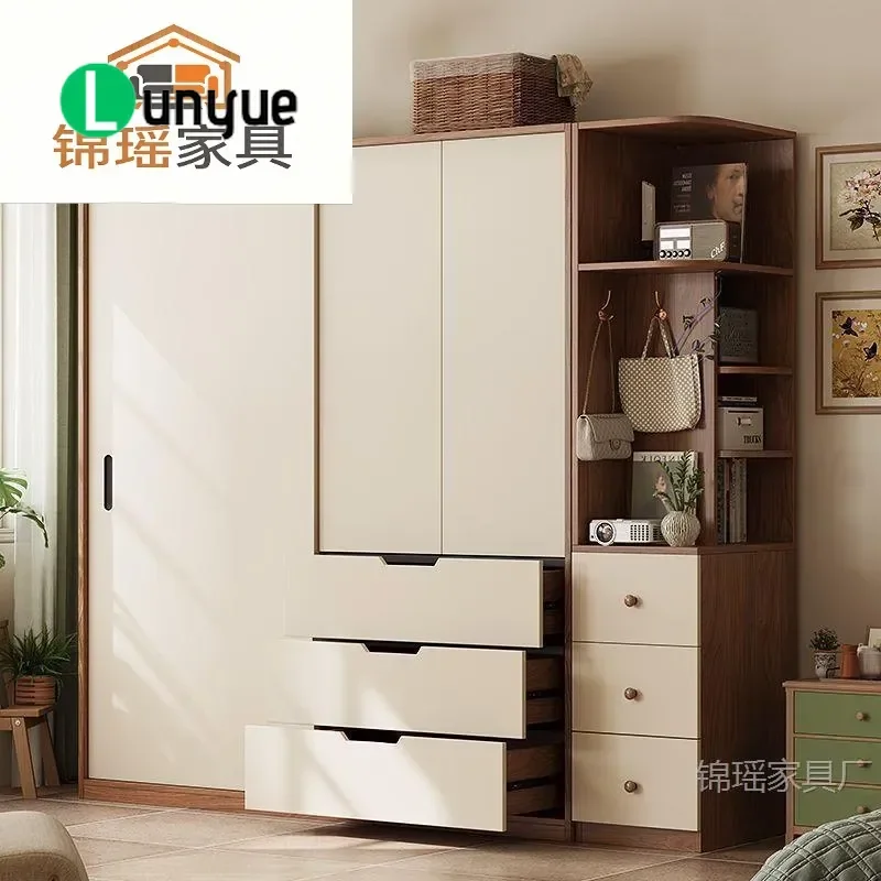 Modern European Style Sliding Door Wardrobe Large Pine Wood Storage Cabinet for Bedroom Home Furniture Simple Design Finished