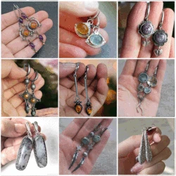 2022 New Vintage Orange Blue Stone Statement Pendant Earrings Women's Party Engagement Personalized Jewelry