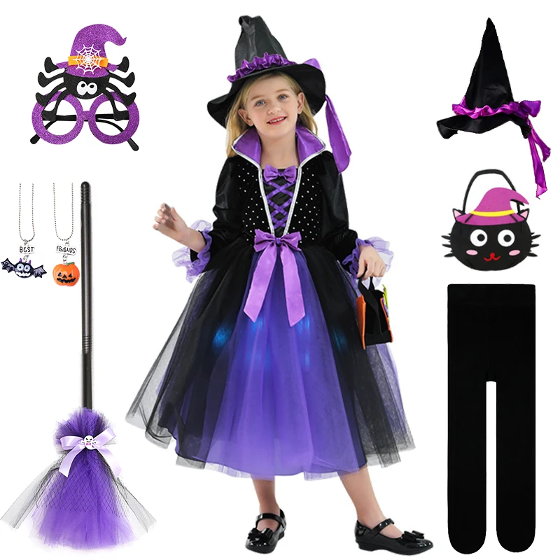 

New Halloween Disguised Child Magic Witch Costume Fancy Girls Carnival Cosplay Party Stage Play Masquerade Fluffy Vampire Dress