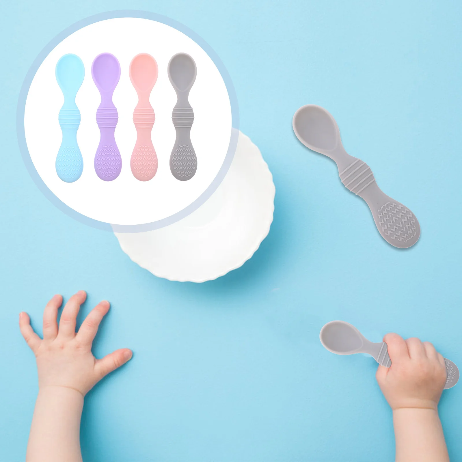

4Pcs Baby Spoon Food Grade Silicone Soft Head Design for Infant Feeding Non Messy Meal Time Baby Spoon Kids Spoons