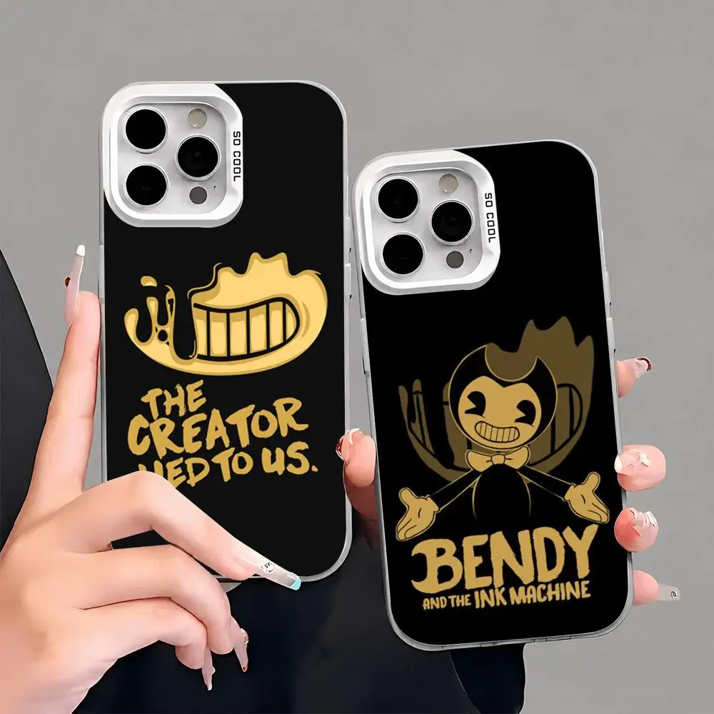 Funda para Teléfono B-Bendy The Ink M-Machines para iPhone 17/16/15/14/13/12/11 Pro Max, Funda de TPU Plateada de Lujo, Resistente a Impactos y Arañazos