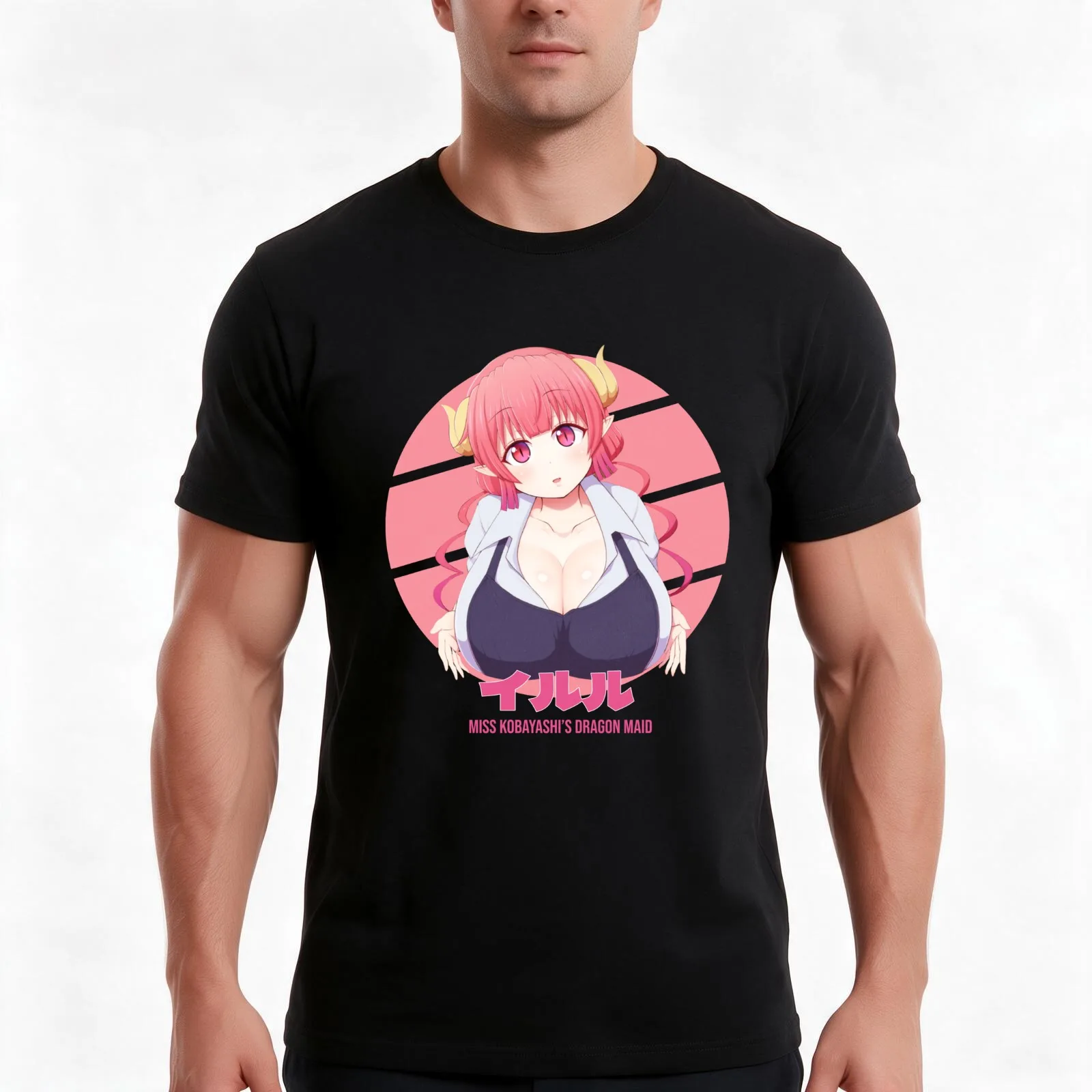Ilulu Miss Kobayashi's Dragon Maid Circle Design T-Shirt, Summer Casual Cotton Tee, Oversized Streetwear Tops, Unisex Men Women