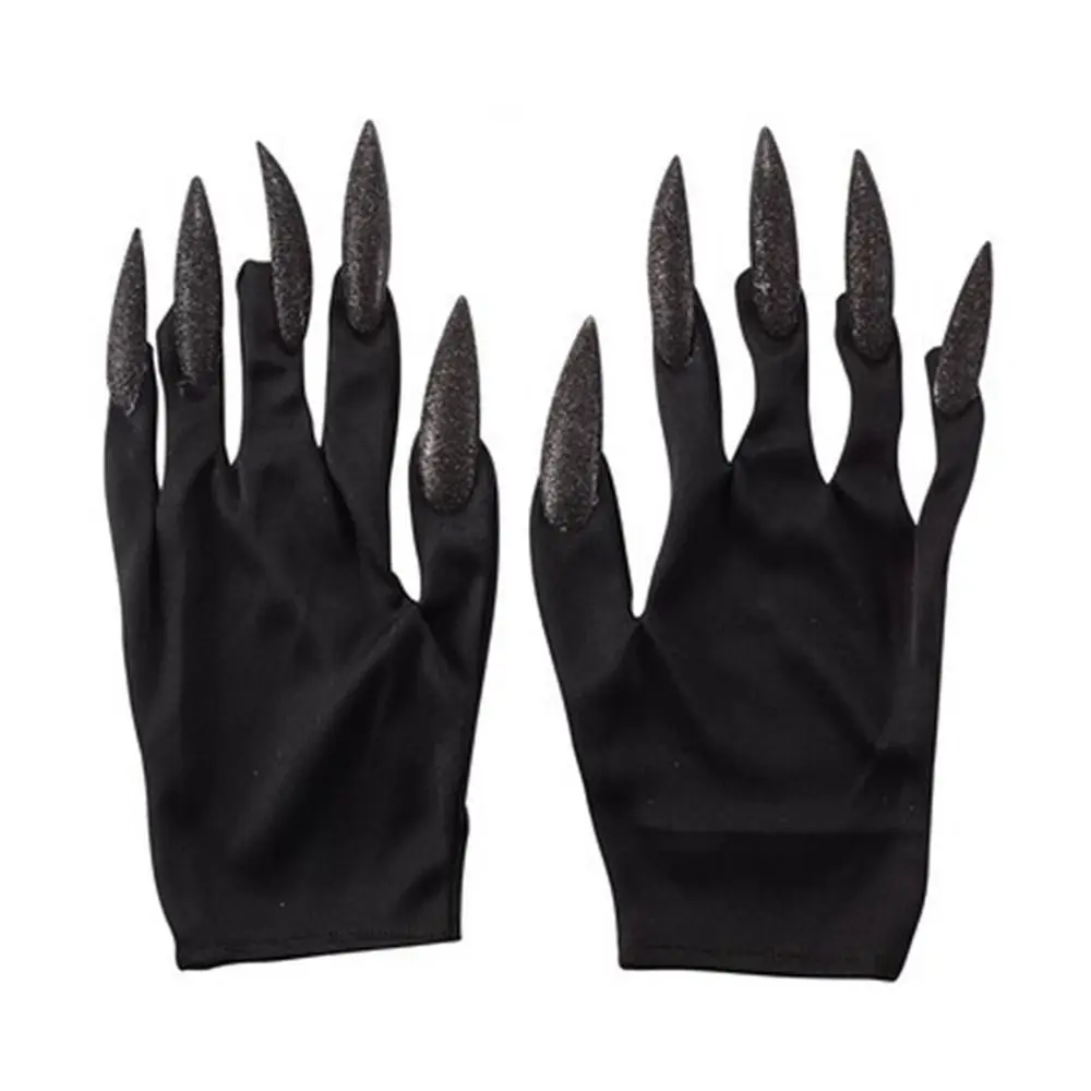 Halloween Gothic Long Nails Gloves Funny Festival Witch Cosplay Costume Party Scary Props Black Mittens Gloves With Claws