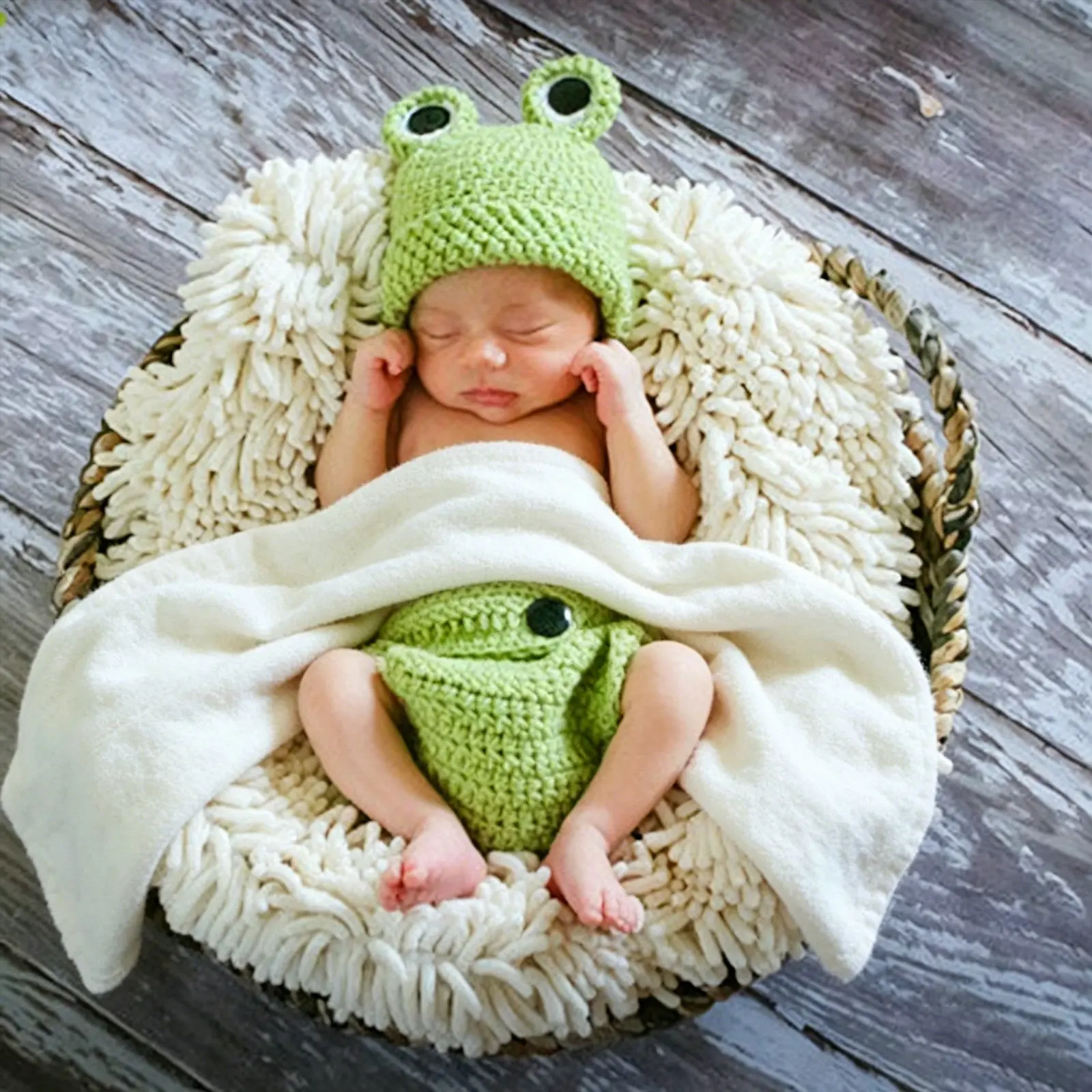 2Pcs Newborn Baby Photo Prop Outfit Woolen Hand Knit Sweater Set Soft Comfortable for Studio Photography Baby Costume Green