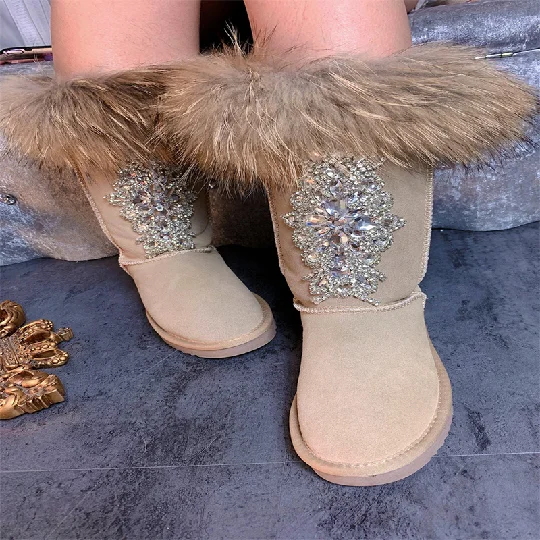 

Handmade custom raccoon hair high snow boots cotton shoes female rhine-drill heavy anti-slip thickening boots fashion35-44