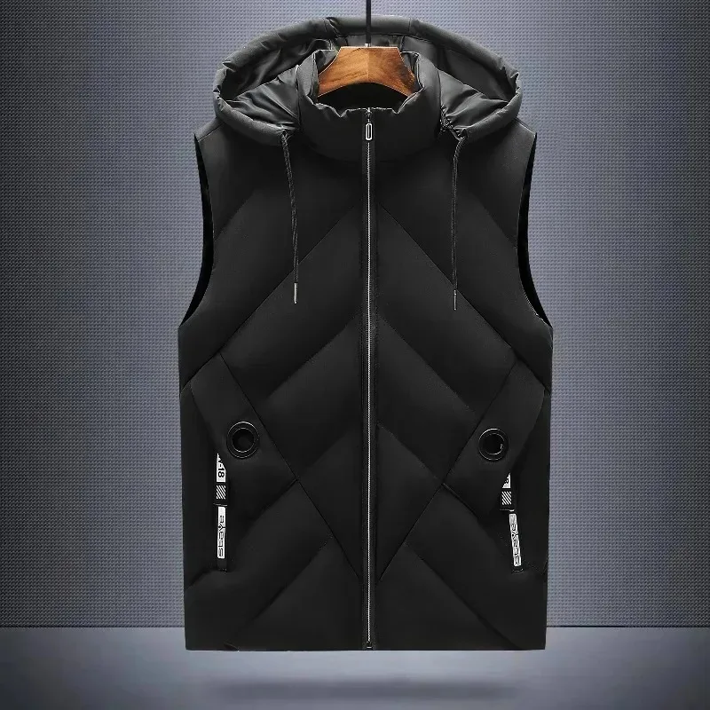 

Куртка с капюшоном, мужской пуховый хлопковый жилет больших размеров, молодежный тонкий плавный силуэт, теплая хлопковая утолщенная съемная шапка, жилет, пальто