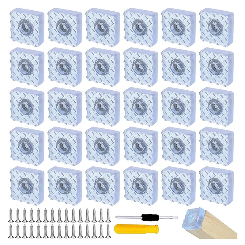 ABLN-30er-Pack verschraubbare Gummifüße, quadratischer Gummipuffer, 30 x 30 mm, Schutzpolster zum Schutz von Möbeln mit Schraubendreher
