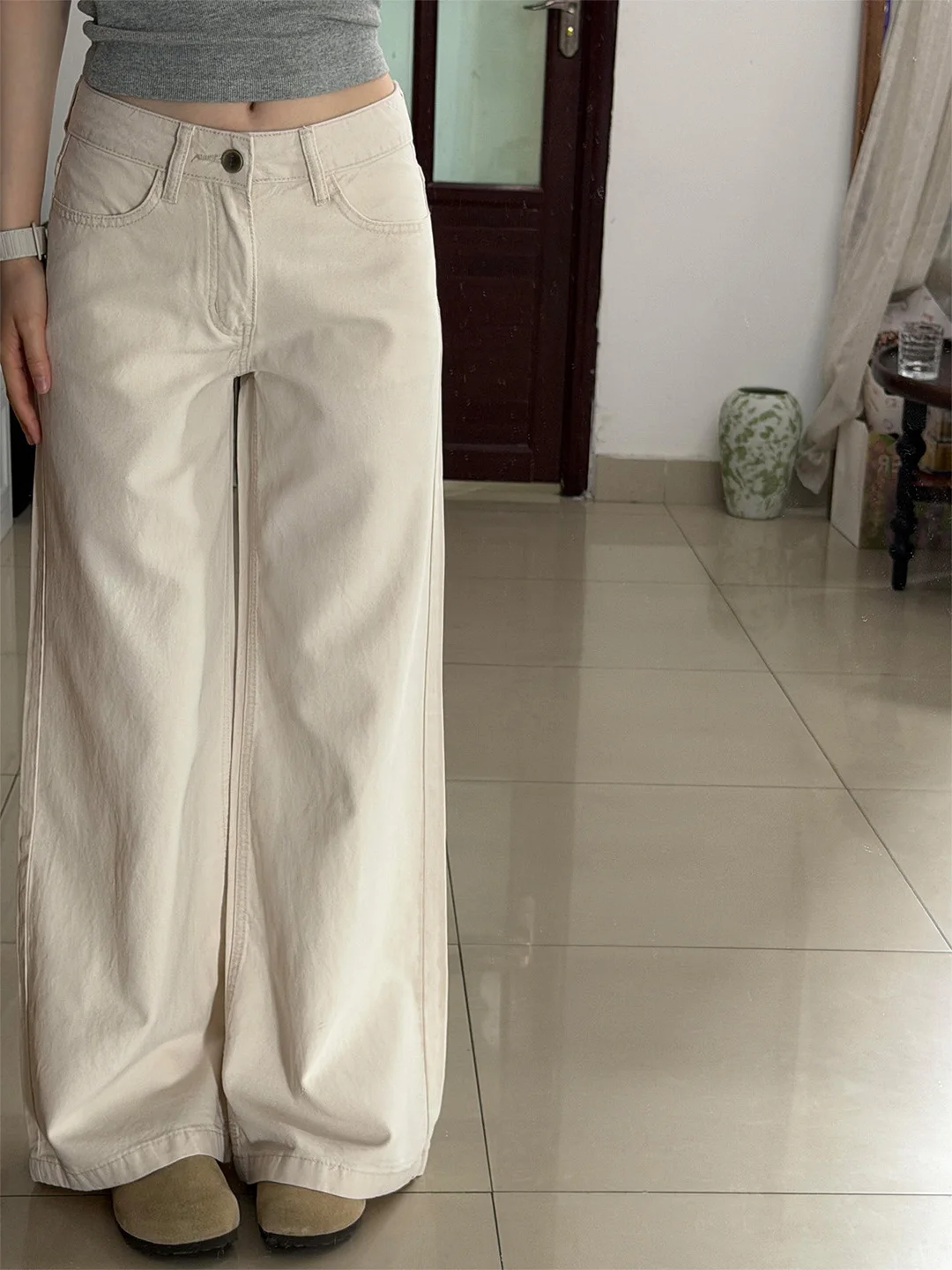 

High Waist Wide Leg Jeans Women's Summer New Style Slim Fit Straight Cut Denim Pants Thin Version Floor Length Casual Trousers