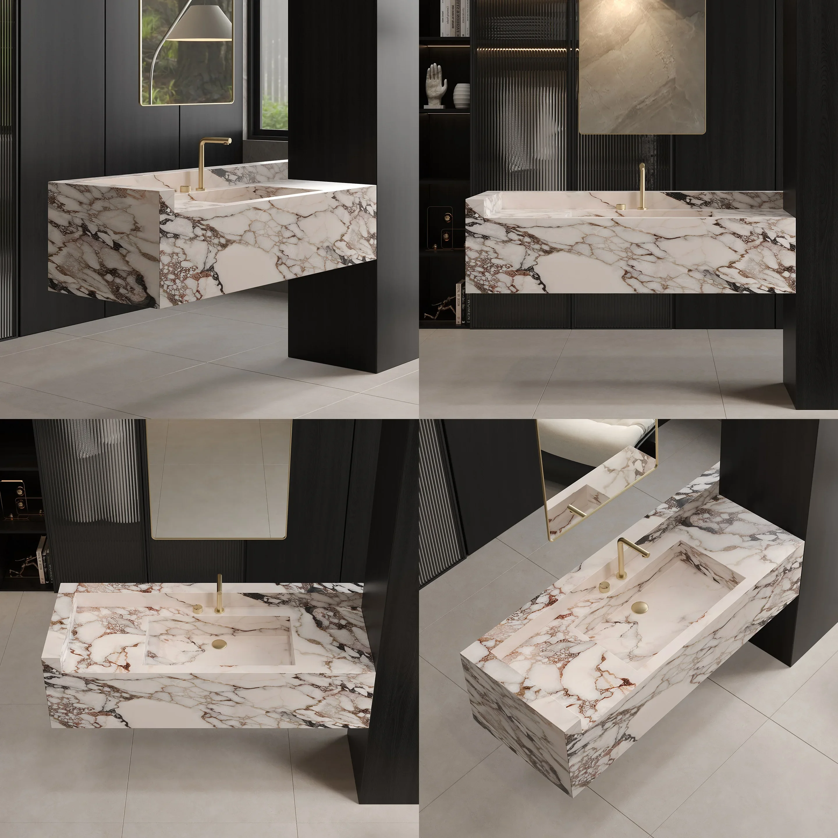 LZ Rock Slab Integrated Bathroom Vanity Open Washbasin Luxury Minimalist Custom Sink U