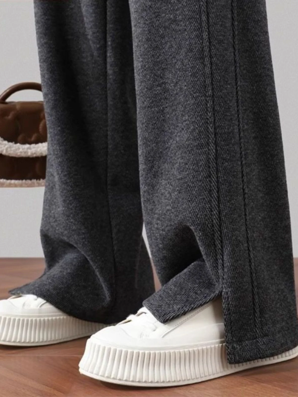 

Женские брюки с высокой талией и широкими штанинами, осенне-зимние, новые, утепленные, из флиса, струящиеся, в клетку, прямые, фасона «бананы», повседневные брюки