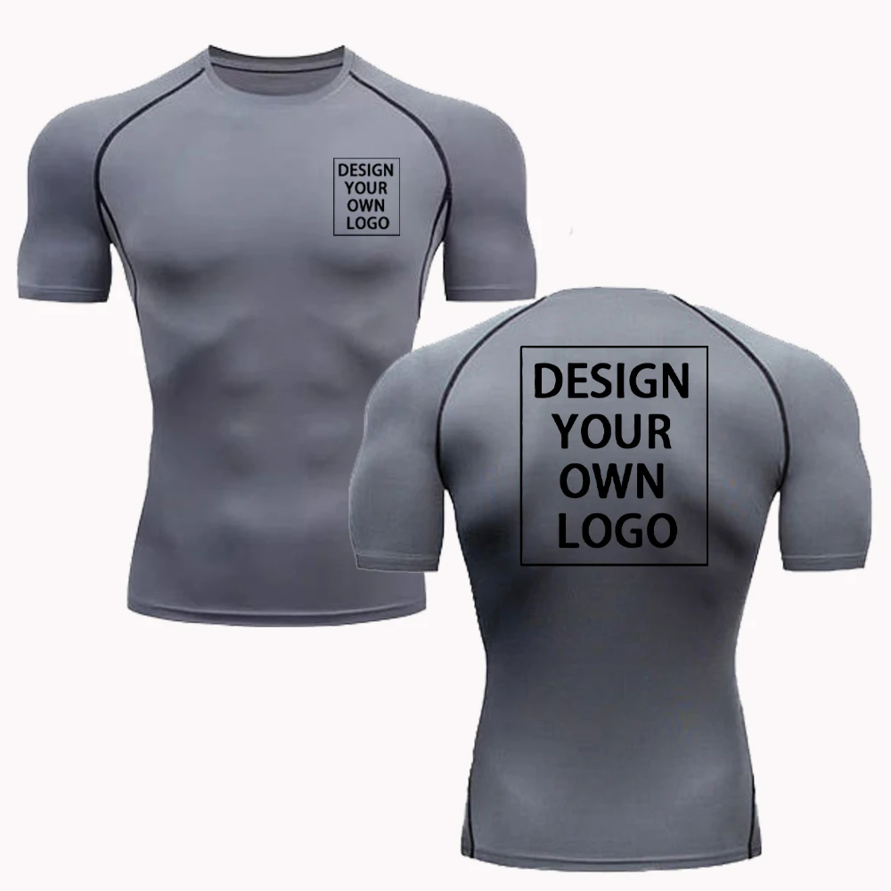 DIY Custom Compression T-shirt Men Summer Sportswear Running Elastic Quick Dry Sport Tops Tee Athletic Gym Workout Shirts Men