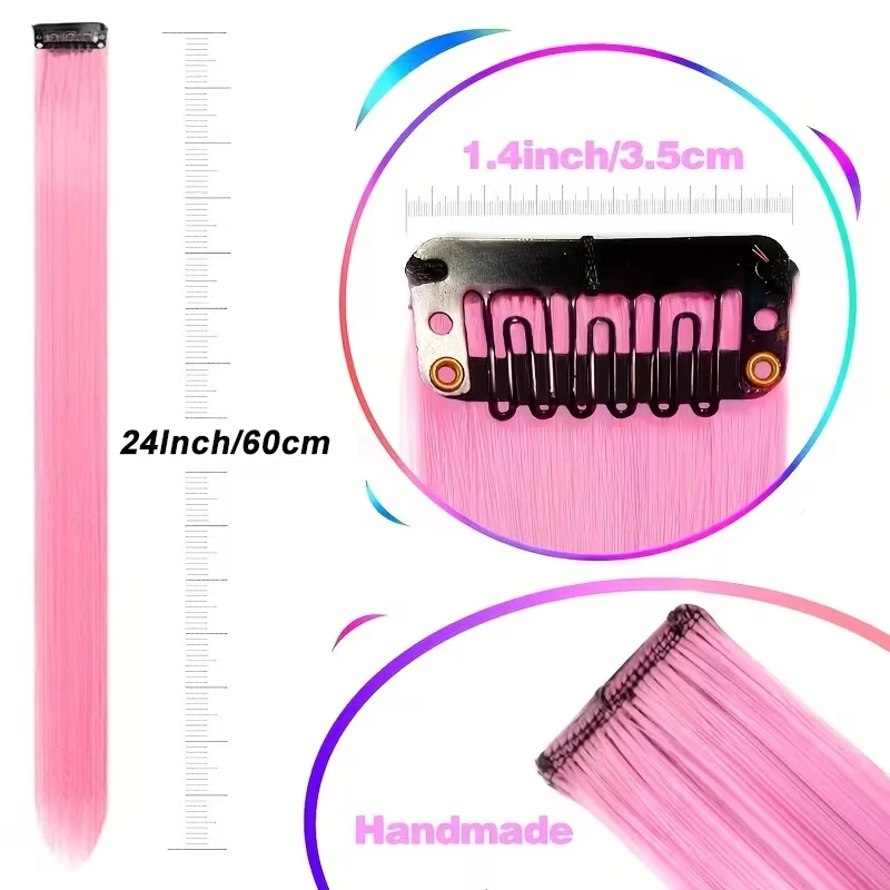 22Inch Synthetic 6pcs Long Straight Hair Extension Colored Rainbow High-Temperature Fiber Hairpiece for Women Daily Party Use