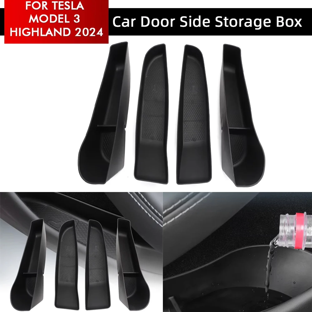 

For Tesla New Model 3+ Highland 2024 Accessories Car Door Side Storage Box 4PCS Front Rear Door Armrest Umbrella Trash Can