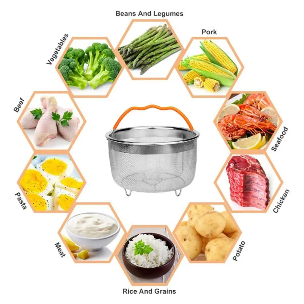 304 Stainless Steel Food Steamer Basket for Instapot Accessories for Instapot  6 Qt Pressure Cooker with Silicone Covered Handle