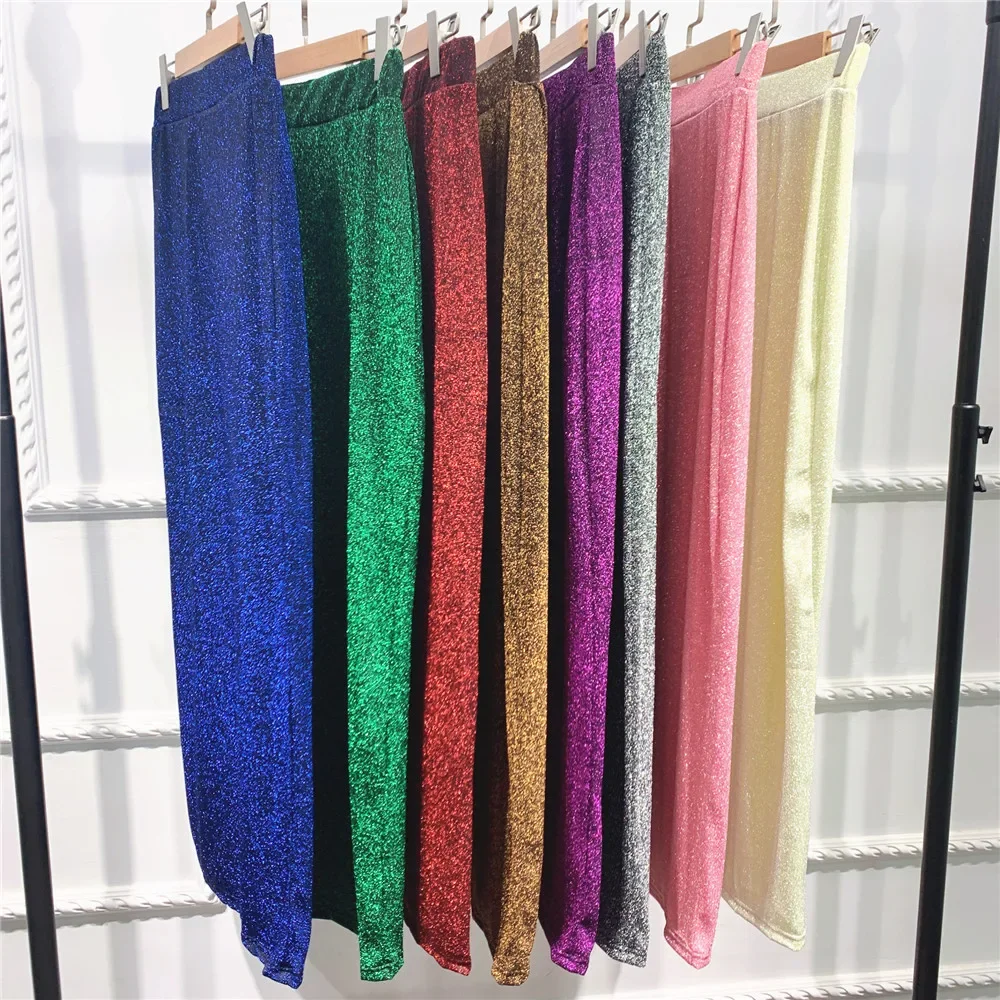 Muslim Women Pencil Sheath Long Skirts Solid Color High Waist Knitted Elastic Stretch Bodycon Skirts Ladies Casual Party Bottoms