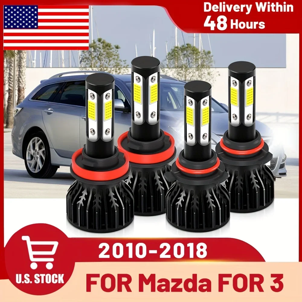 Fit For Mazda For 3 (2010-2018), 150W New Upgraded Led Headlights Bulbs LED High Low Beam Bulbs Led Light 4pcs