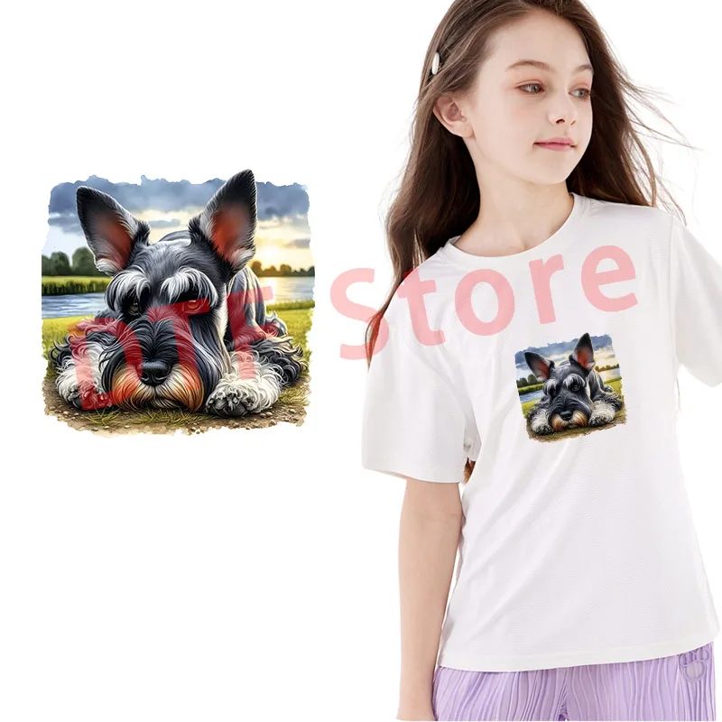 سلسلة حيوانات الجرو المستلقة على العشب نقل dtf جاهزة للضغط على طباعة نقل الحرارة على رقعة ملابس الأطفال #4