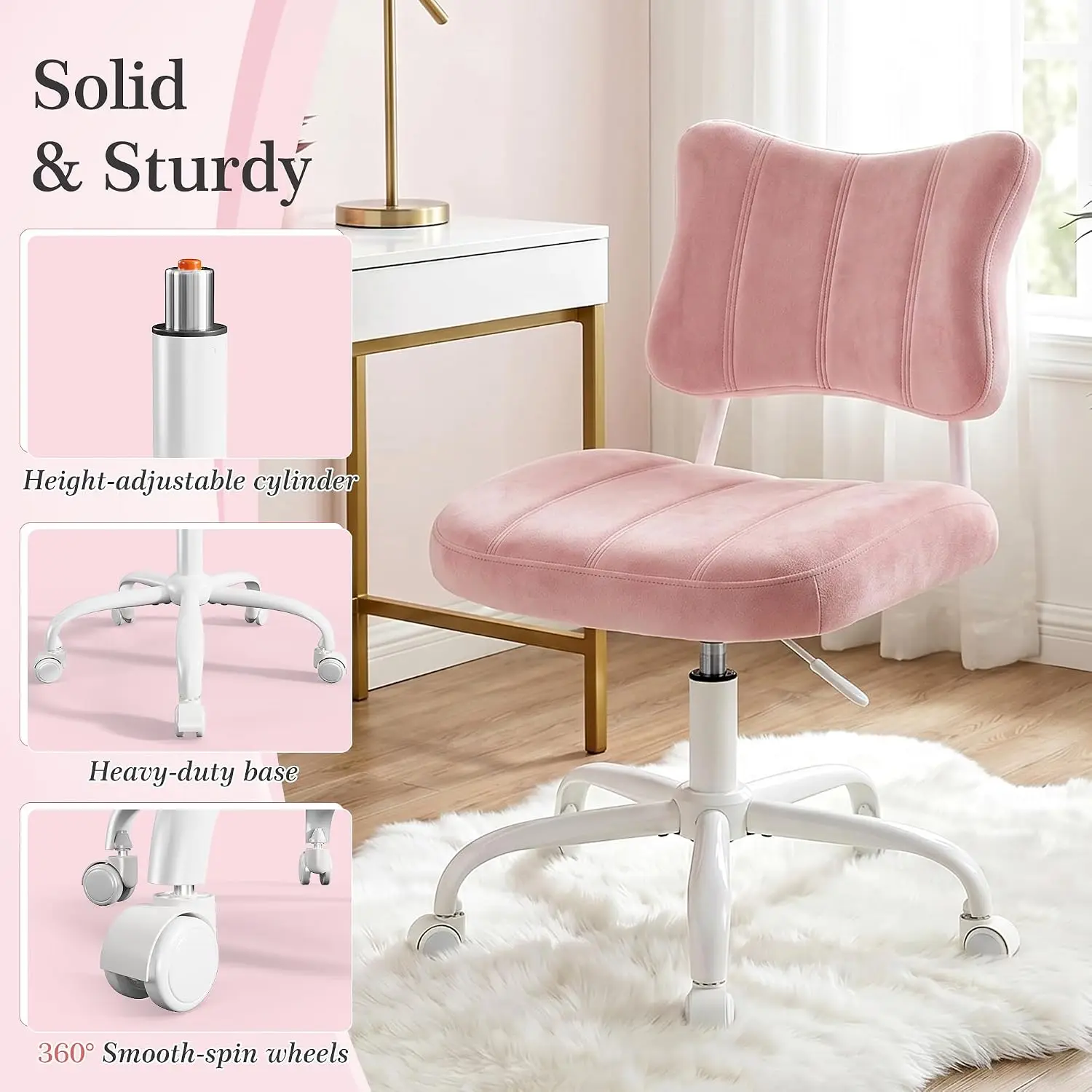 Velvet Vanity Chair with Bow Backrest & Height Adjustable,Bedroom view 5