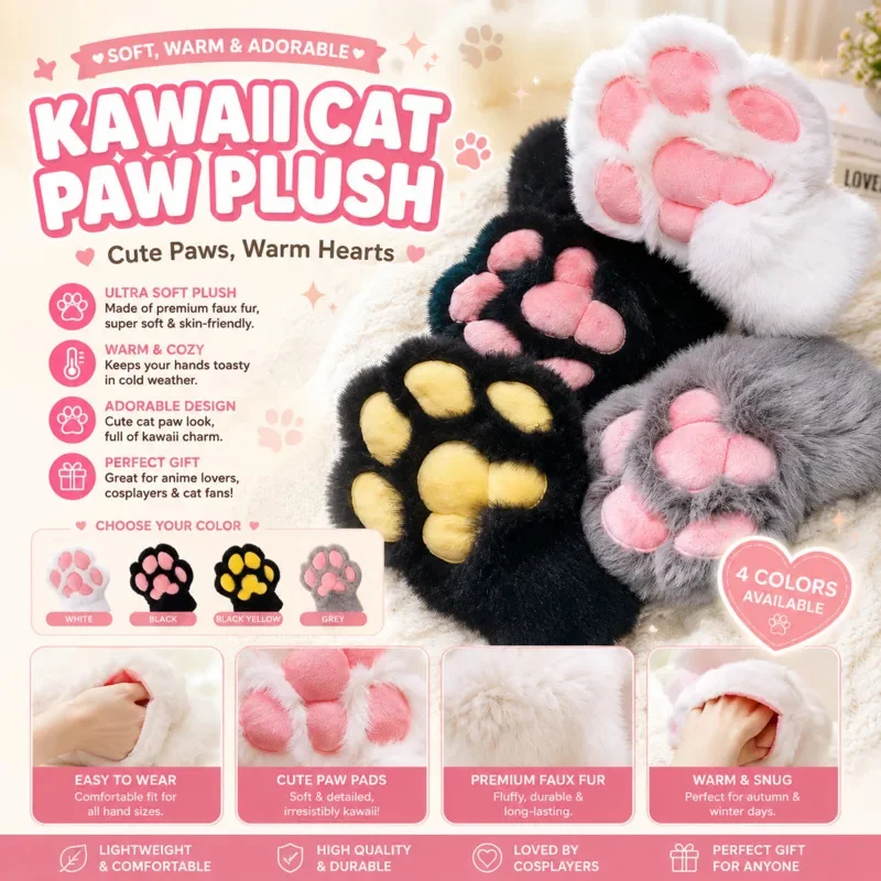 Anime Convention Performance Party Holiday Furry Canine Beast Paw Gloves Hand Paws Cosplay Cute Mittens, Fursuit Claw Props Gift