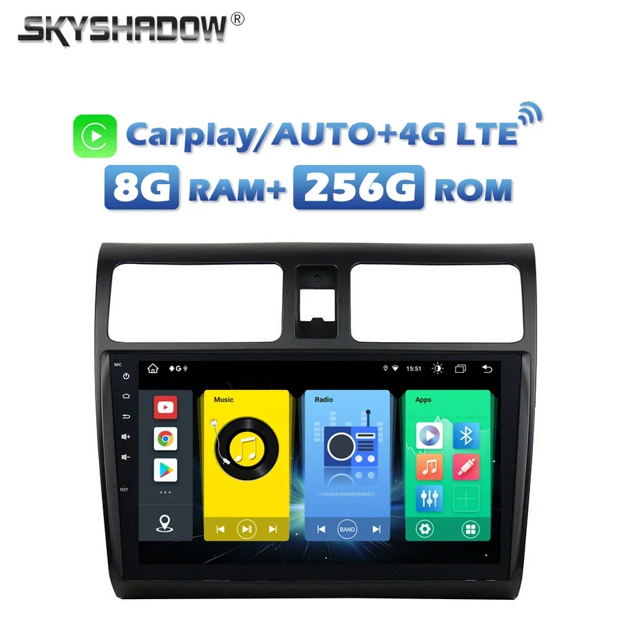 4G SIM Carplay Auto Android 13.0 8G+256G 8Core Car DVD Player DSP GPS MAP RDS Radio Wifi Bluetooth For SUZUKI SWIFT 2006-2010