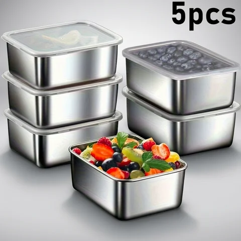 5pc Stainless Steel Food Storage Containers Set - Airtight BPA-Free Lunch Boxes for Meal Prep, Camping & Office, Dishwasher Safe