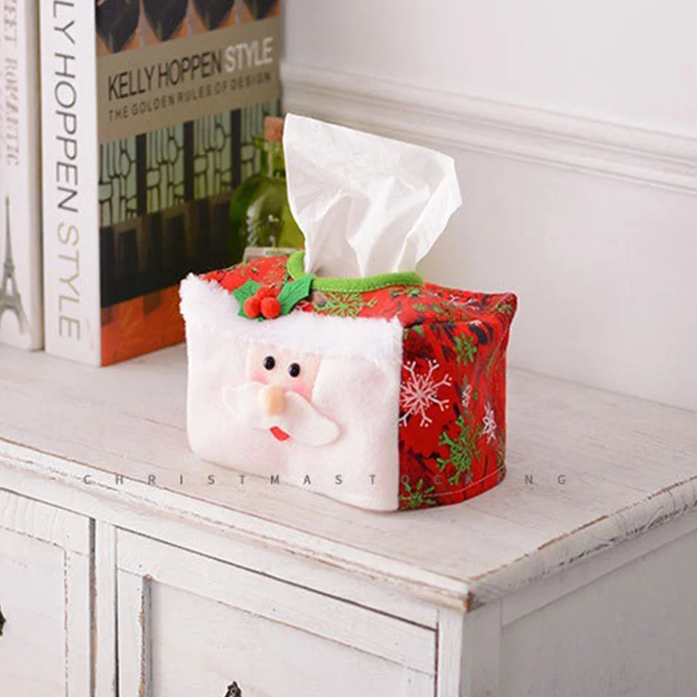 2pcs Christmas Tissue Holder Non-Woven Fabric Tissue Case Cute Santa Claus Snowman Tissue Storage Box For Xmas Desktop