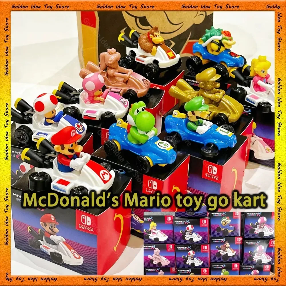 2024 baru Mcdonalds Mario Kart seri Mario Bros tokoh Karting Mainan HAPPY Food Figurine Koleksi patung Model hadiah anak-anak