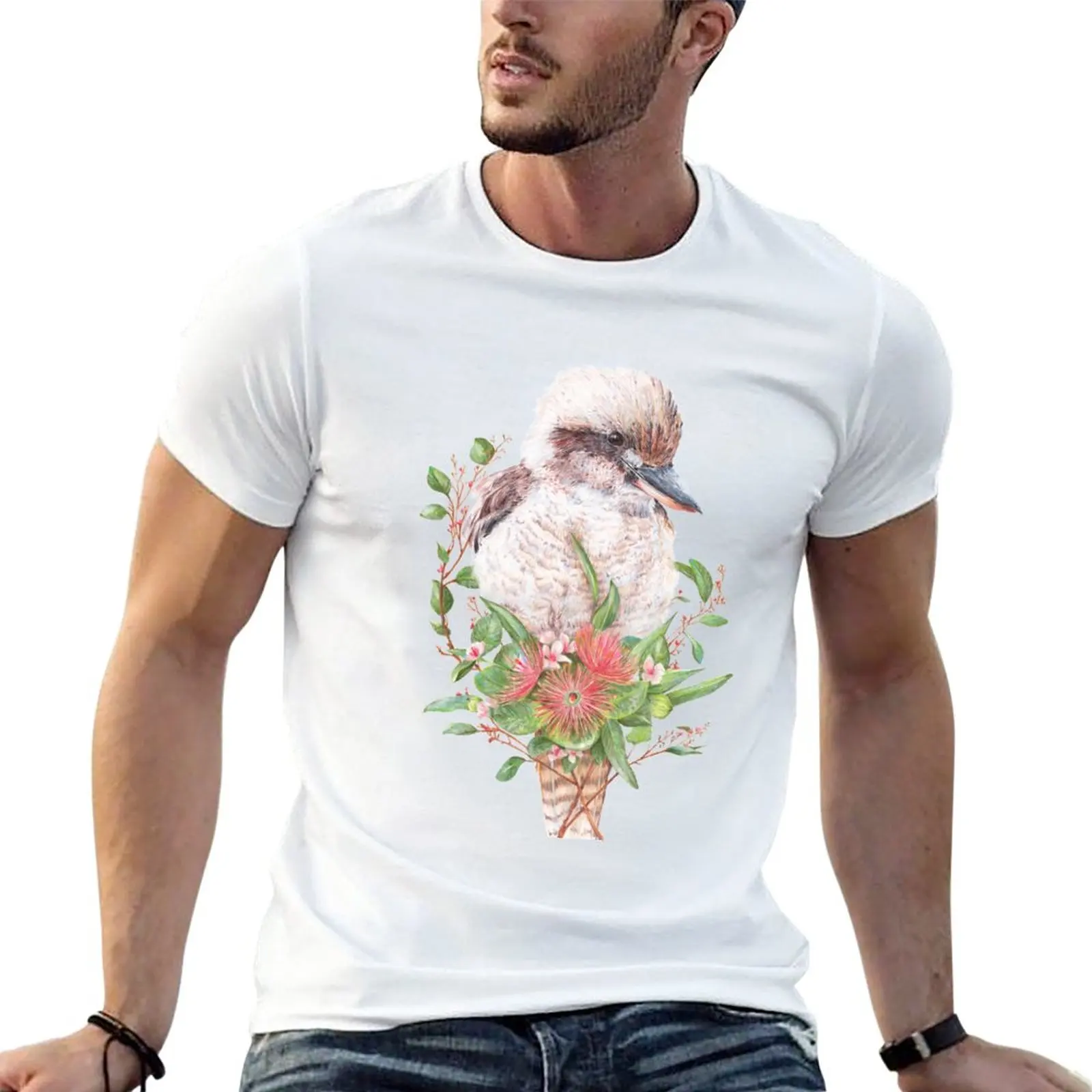 Australian Kookaburra || Floral Bird T-Shirt boys animal print shirt korean fashion graphics quick drying men clothes