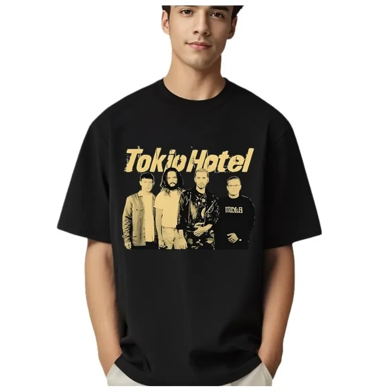 

Summer New Tokyo HOTEL Band's fun print high-quality 100% cotton men's print short-sleeved shirt Oversized top T-shirt