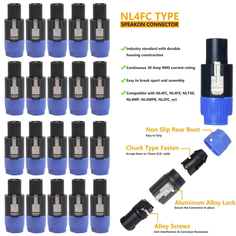 Adapter 4-Pole plug 4Pins NL4FC Connector Aviation Plugs Ohm Plug Speaker Audio Cable Wire Plug Adapte