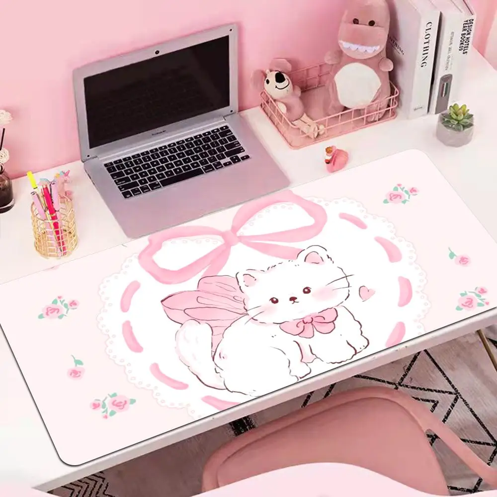 

Kawaii Cat Pink Милый большой коврик для мыши XXL 90x40 см Пушистый дизайн с принтом лапы Офисный нескользящий настольный коврик для девочек Игровой комплект для ПК ﻿