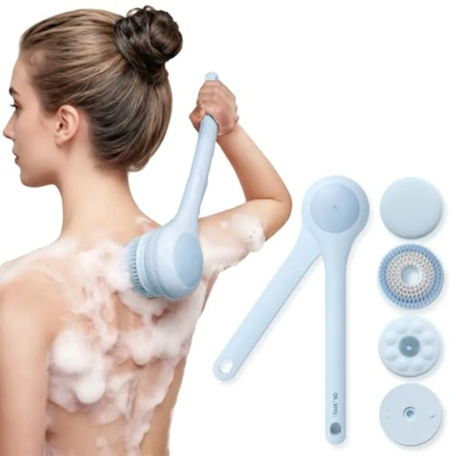 

Electric Body Brush Back Scrubber for Shower, Waterproof Long Dual Handle Power Body Scrubber with 3 Heads, Bath Brush and 2 Sp