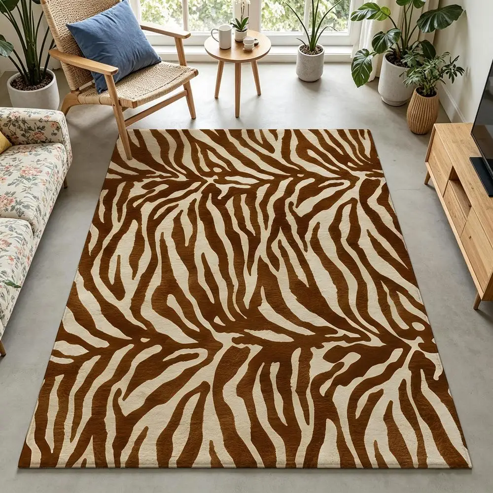 2D 1 Piece Zebra Print Soft, Comfortable, Easy to Care, Machine Washable Indoor Rug Suitable for Living Room, Bedroom, Entryway, Home Office, Hallway and Under Dining Table, Country Style Home Decor