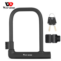 WEST BIKING Bicycle U Lock Motorcycle Scooter Padlock Anti-theft MTB Road Bike Lock Cycling Steel Security Bike Locks with 2 Key