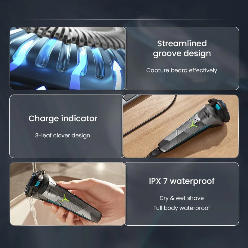 ماكينة حلاقة كهربائية فيليبس S2306 برأس عائم، شحن سريع، مؤشر شحن، شفرات حلاقة رطبة وجافة، شفرات شحذ ذاتية #2