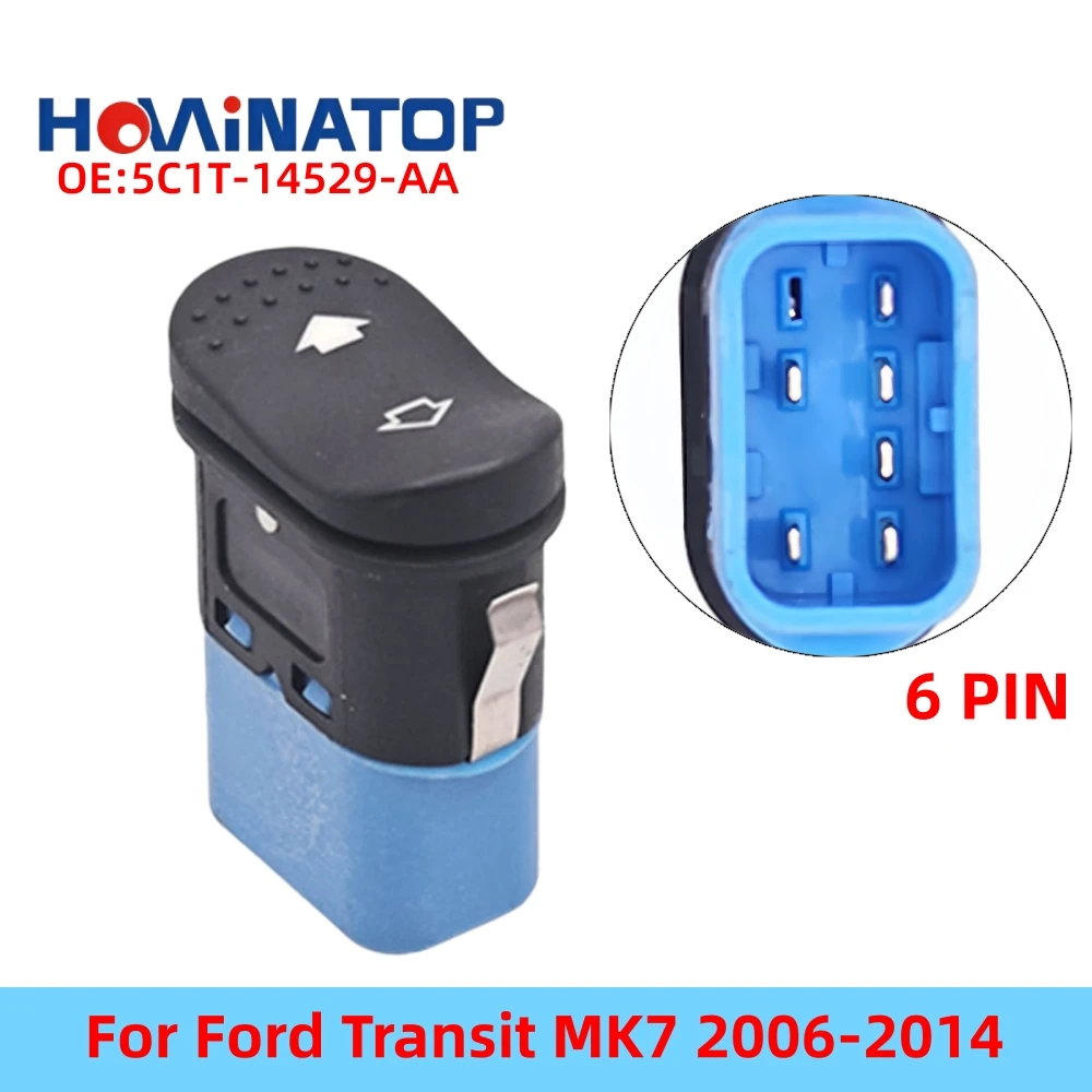 HOWINATOP 5C1T-14529-AA 5C1T14529AA 1383293 6Pin Single Power Window Switch For Ford Transit MK7 2006-2014 OEM Replacement