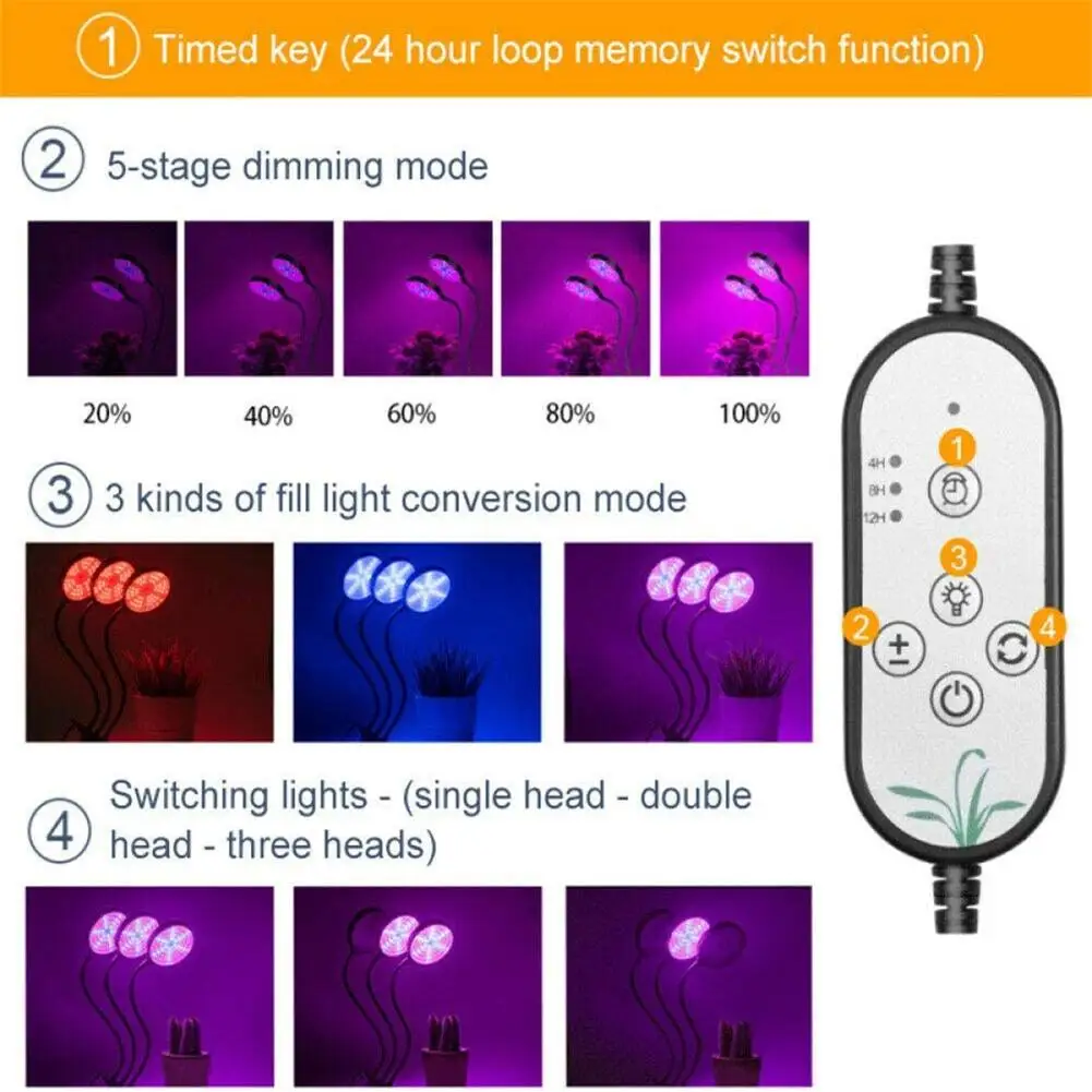 Лидер продаж, светодиодный светильник для выращивания растений с USB, портативный светодиодный светильник для выращивания растений с таймером, постоянный ток 5 В, полный спектр, фитолампа с вращением, гибкий светильник для помещений